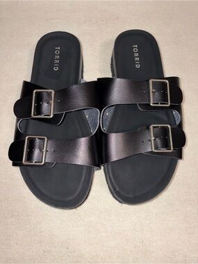 Torrid Black Double-Strap Buckle Slide Sandals Size 8.5WW